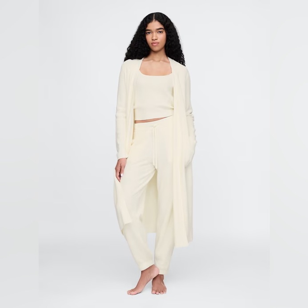 CashSoft Waffle Lounge Robe Cardigan in cream/beige